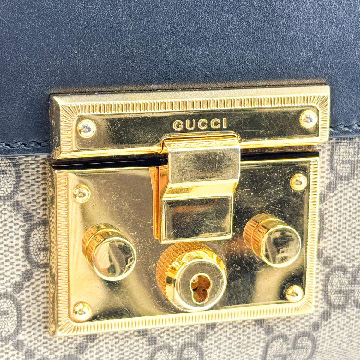 Gucci Padlock Top Handle Gg Coated Canvas And Leather Black Canvas Handbag (Pre-Owned)
