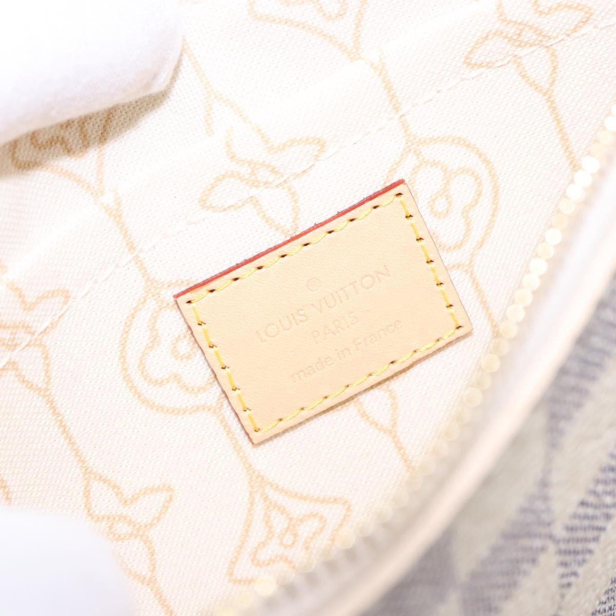 Louis Vuitton Neverfull Pochette Damier Ebene White Canvas Bag (Pre-Owned)