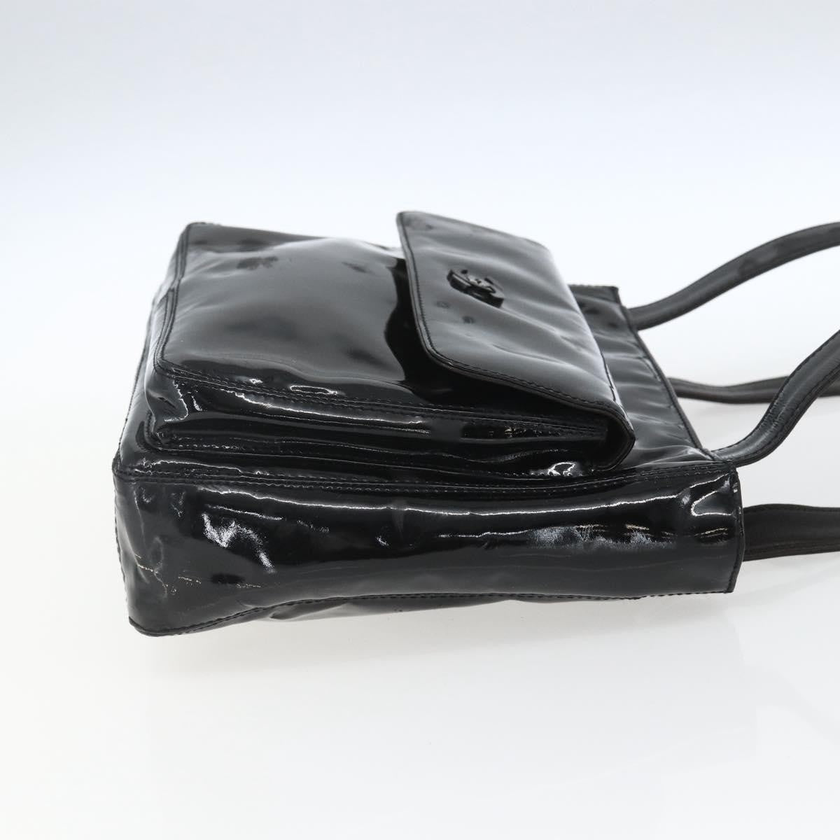 Chanel Vintage Flap Patent Leather Black Patent_Leather Shoulder Bag Bag (Pre-Owned)
