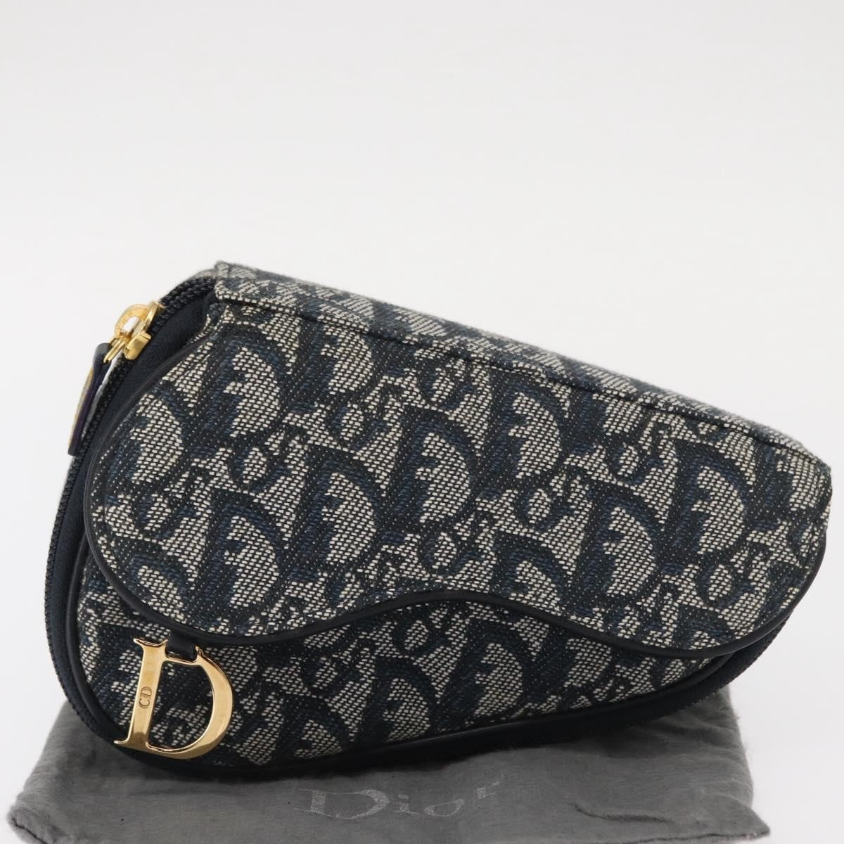 Christian Dior Saddle Zip Diorissimo Canvas Blue Canvas Clutche & Pouche Bag (Pre-Owned)
