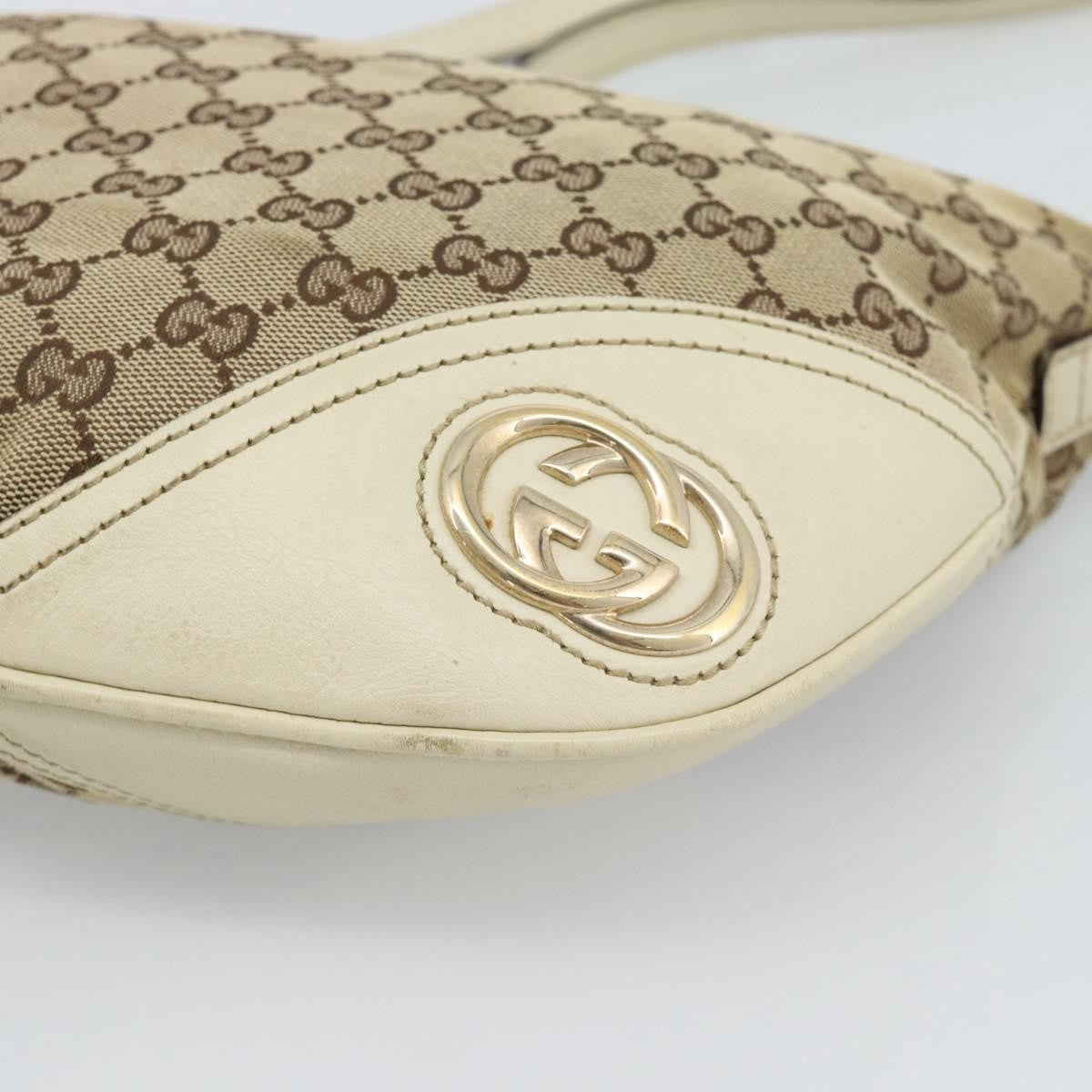 Gucci Britt Half Moon Hobo Gg Canvas And Leather Beige Canvas Shoulder Bag Bag (Pre-Owned)