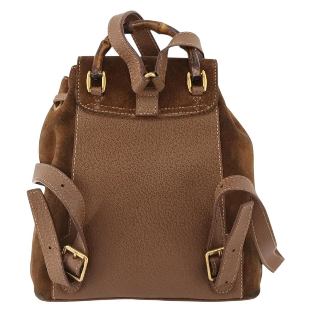 Gucci Gucci Bamboo Daim Brown Suede Backpack Bag (Pre-Owned)
