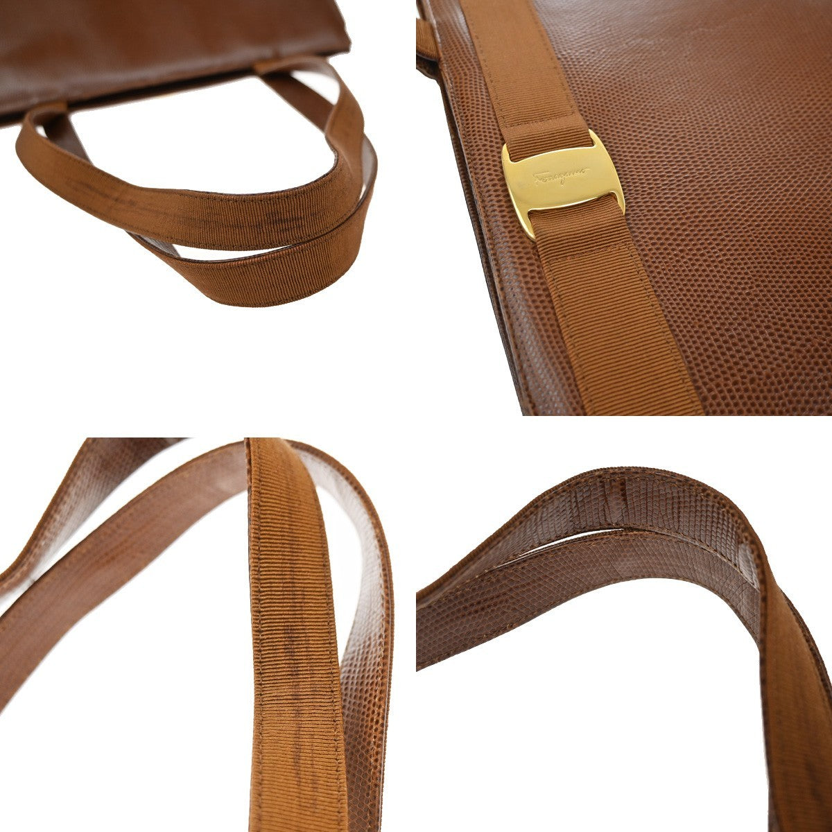 Salvatore Ferragamo Vala Tote Embossed Leather Brown Leather Tote Bag Bag (Pre-Owned)