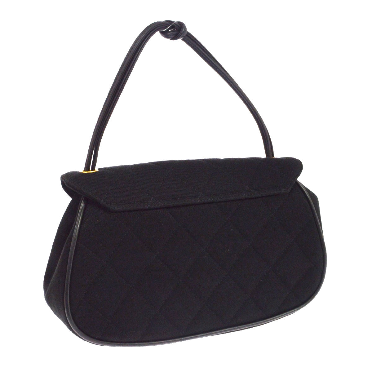 Chanel Vintage Mademoiselle Top Handle Flap Quilted Jersey Black Cotton Handbag (Pre-Owned)