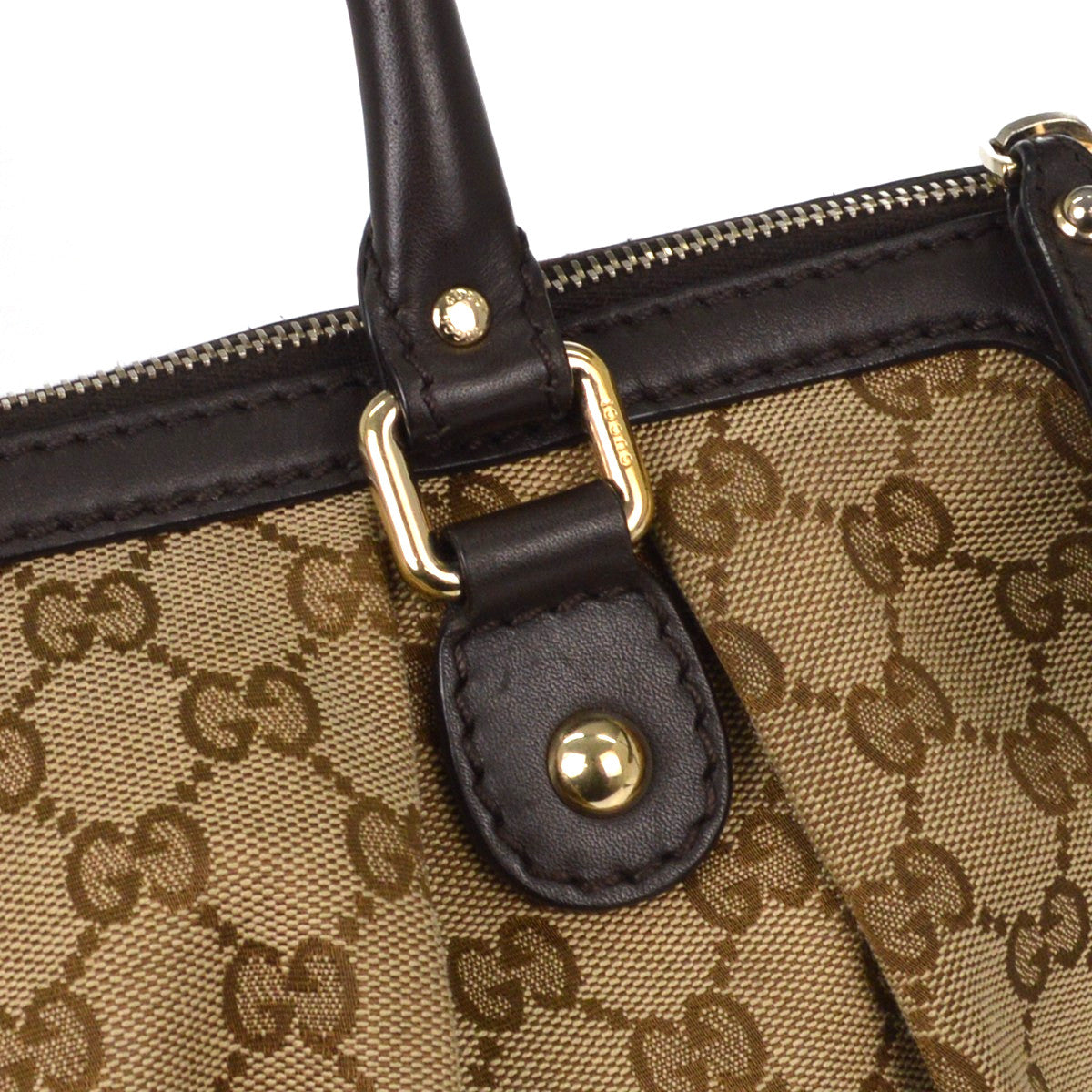 Gucci Sukey Top Handle Satchel Gg Tweed Beige Canvas Handbag (Pre-Owned)