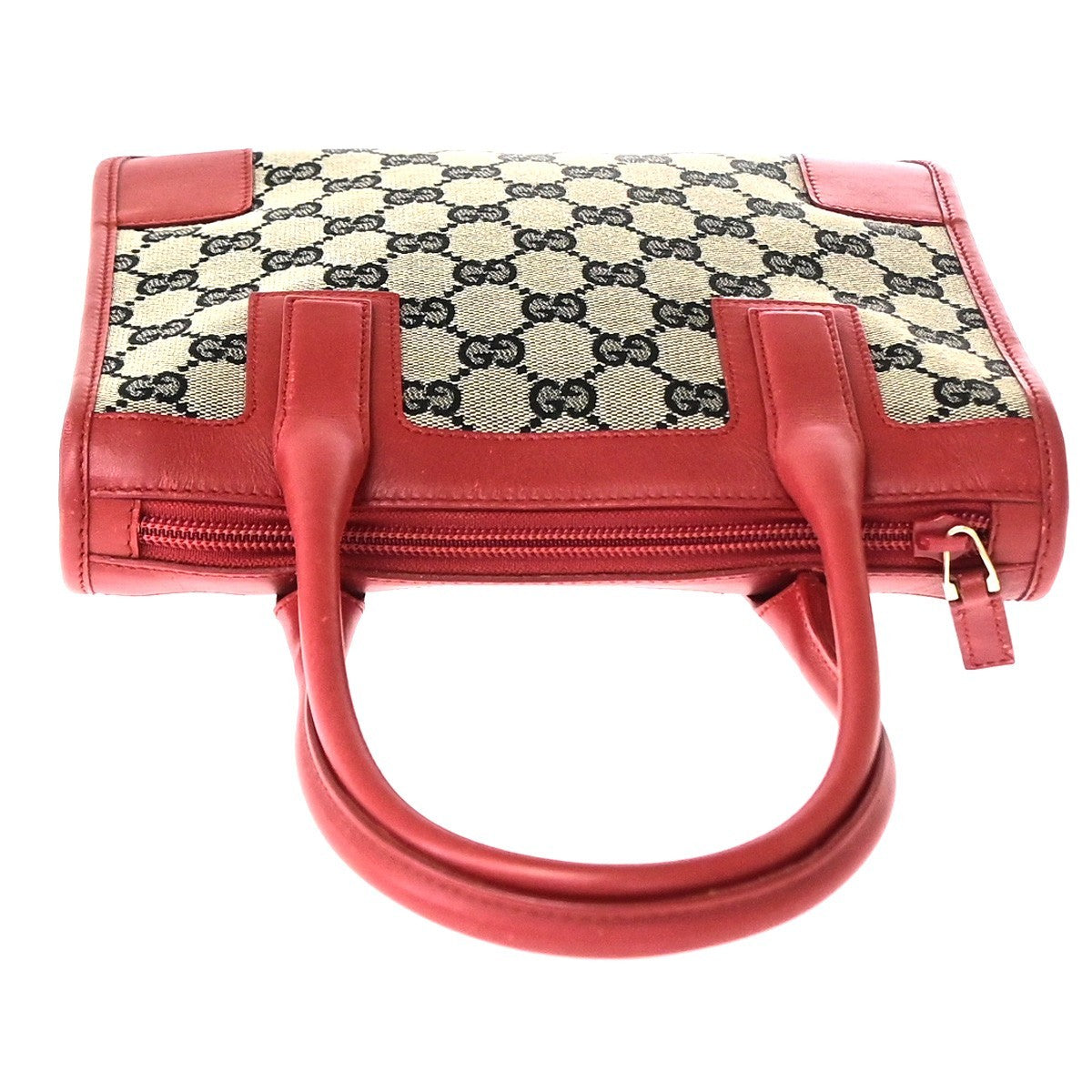 Gucci Vintage Zip Tote Gg Canvas With Leather Gray Canvas Tote Bag Bag (Pre-Owned)