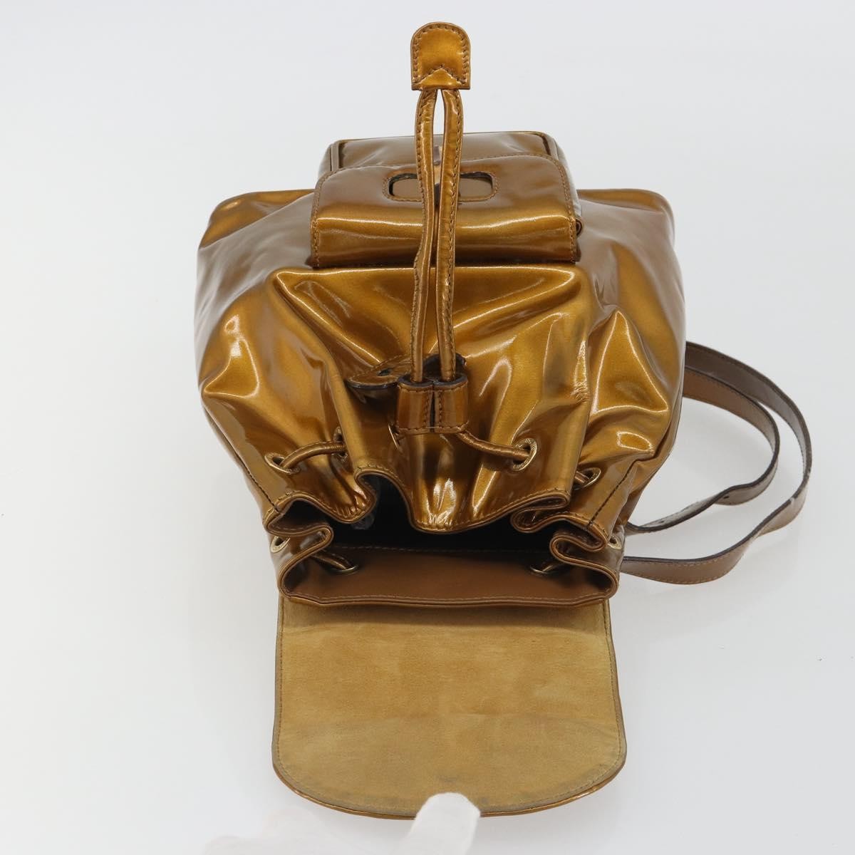 Gucci Vintage Bamboo Patent Gold Patent_Leather Backpack Bag (Pre-Owned)