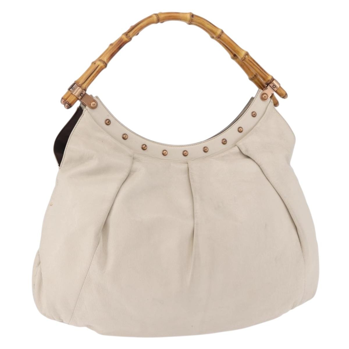 Gucci Vintage Bamboo Shoulder Leather Beige Leather Handbag (Pre-Owned)