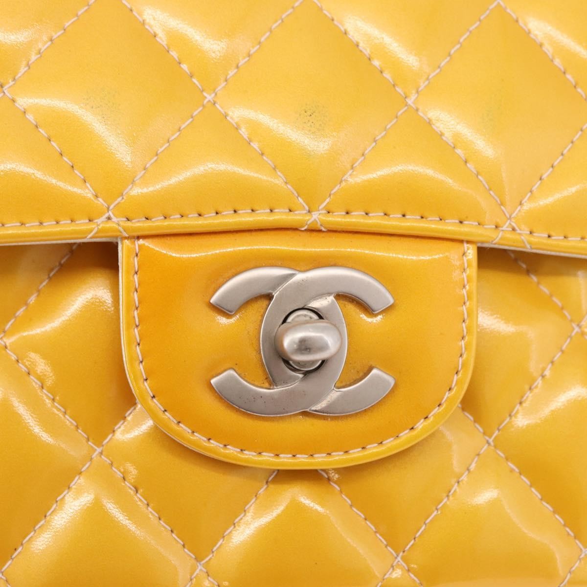 Chanel Timeless - Classic Double Flap Quilted Patent Yellow Patent_Leather Shoulder Bag Bag (Pre-Owned)