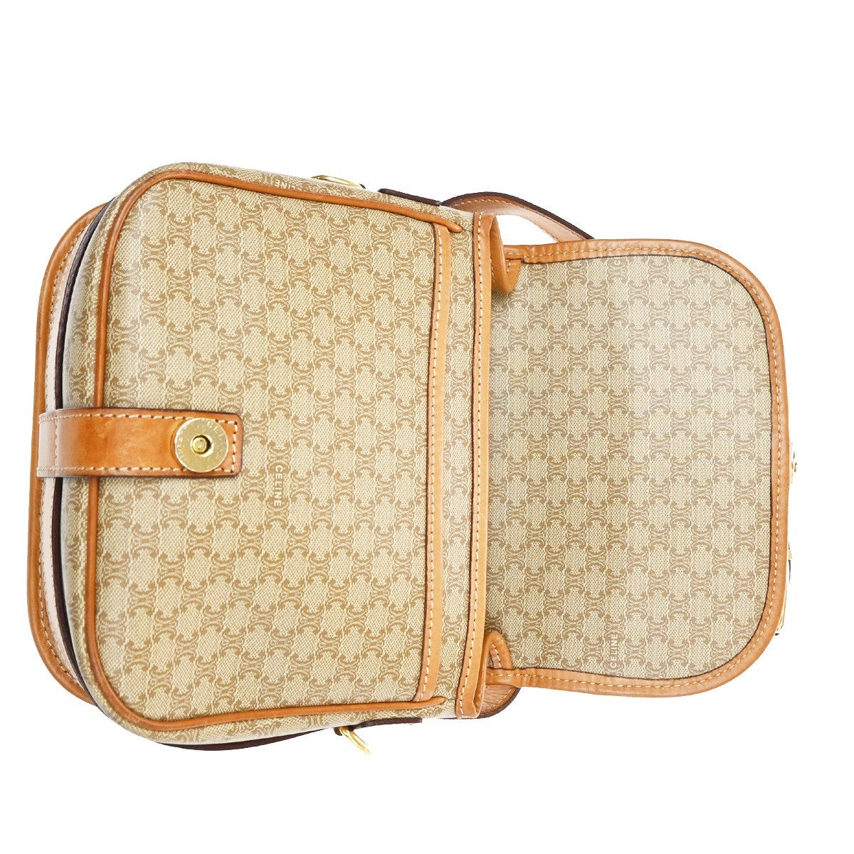 Celine Vintage Macadam Canvas And Leather Beige Canvas Shoulder Bag Bag (Pre-Owned)