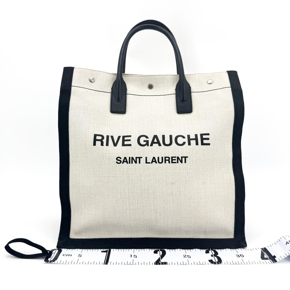 Saint Laurent Rive Gauche Shopper Canvas White Canvas Tote Bag Bag (Pre-Owned)