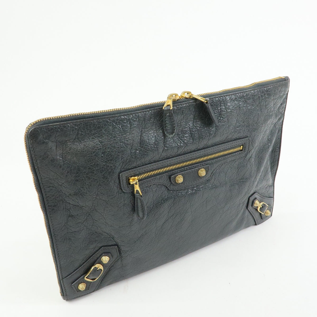 Balenciaga Zip Around Giant Studs Clutch Leather Gray Leather Clutche & Pouche Bag (Pre-Owned)