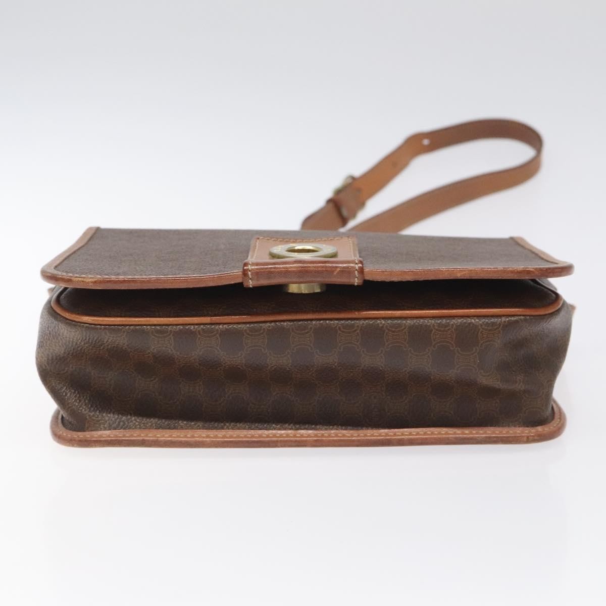Celine Vintage Macadam Circle Logo Canvas And Leather Brown Canvas Shoulder Bag Bag (Pre-Owned)