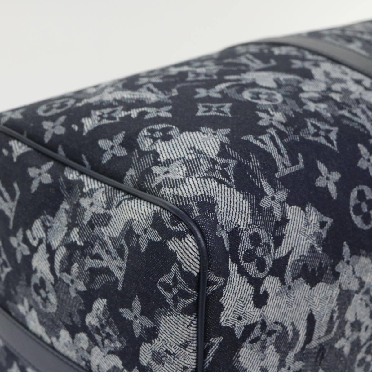 Louis Vuitton Keepall Bandouliere Monogram Tapestry Canvas Navy Canvas Bag (Pre-Owned)