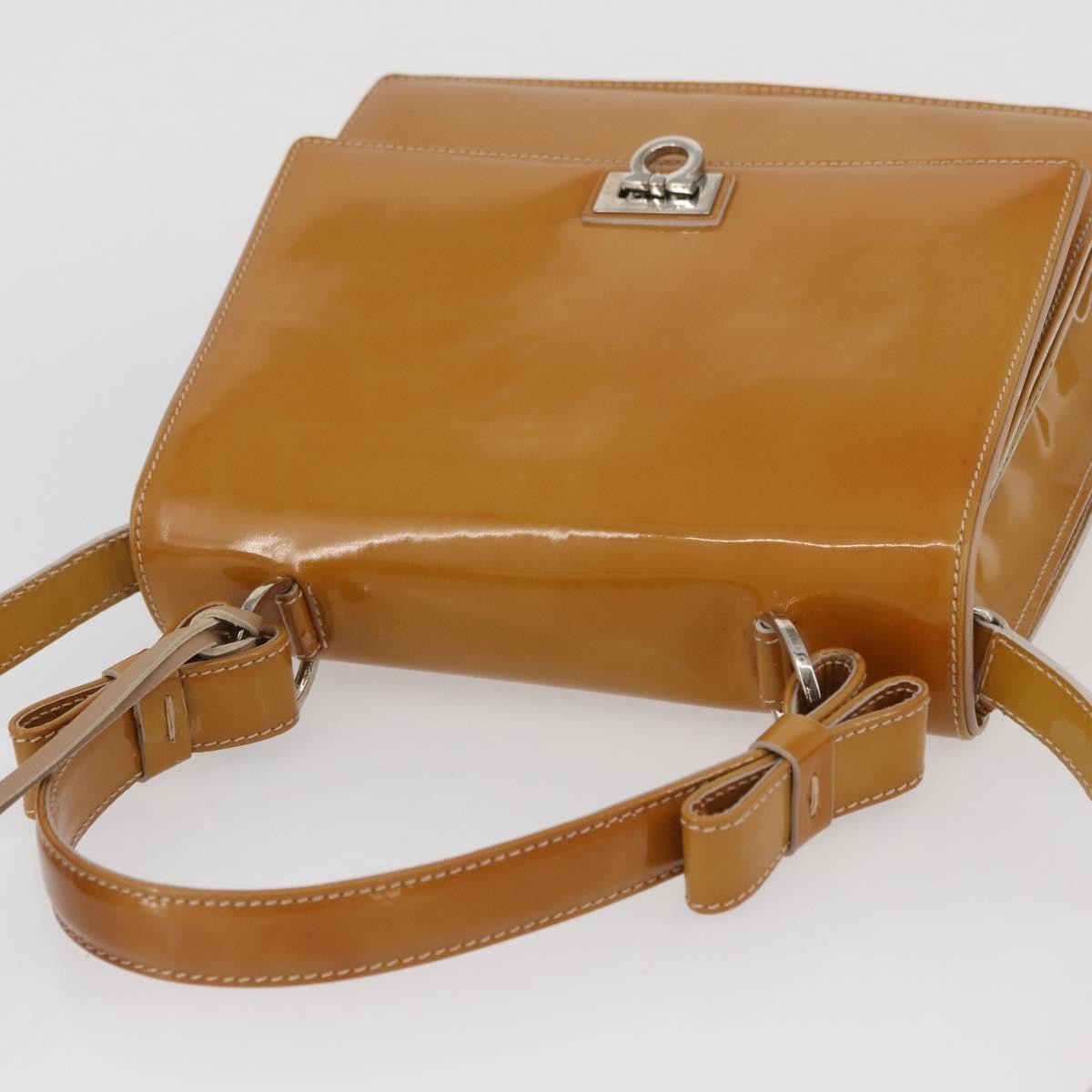 Salvatore Ferragamo Gancini Patent Leather Beige Patent_Leather Handbag (Pre-Owned)