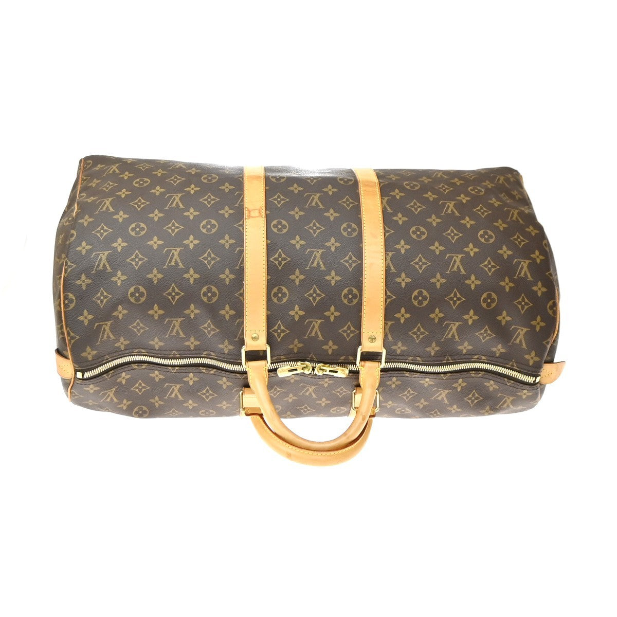 Louis Vuitton Keepall Monogram Canvas Brown Leather Travel Bag Bag (Pre-Owned)