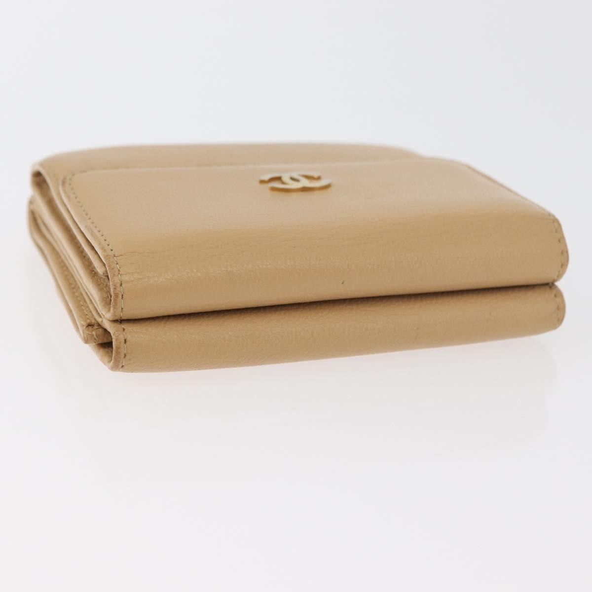 Chanel Cc Trifold Leather Beige Leather Wallets Accessory (Pre-Owned)