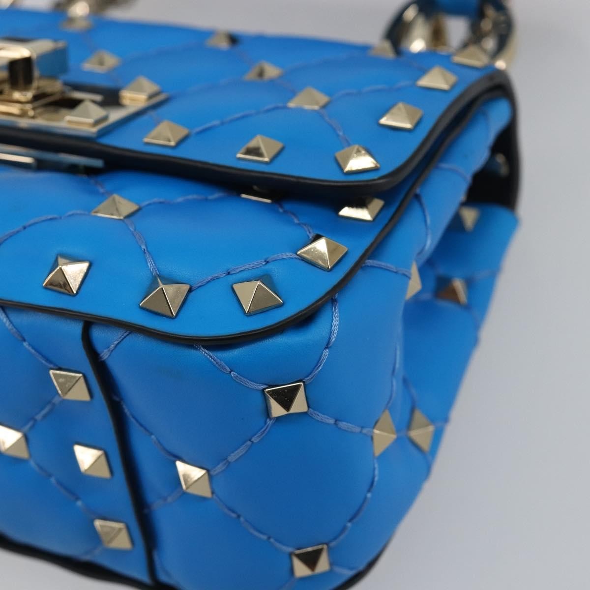 Valentino Garavani Rockstud Spike Flap Quilted Leather Blue Leather Shoulder Bag Bag (Pre-Owned)