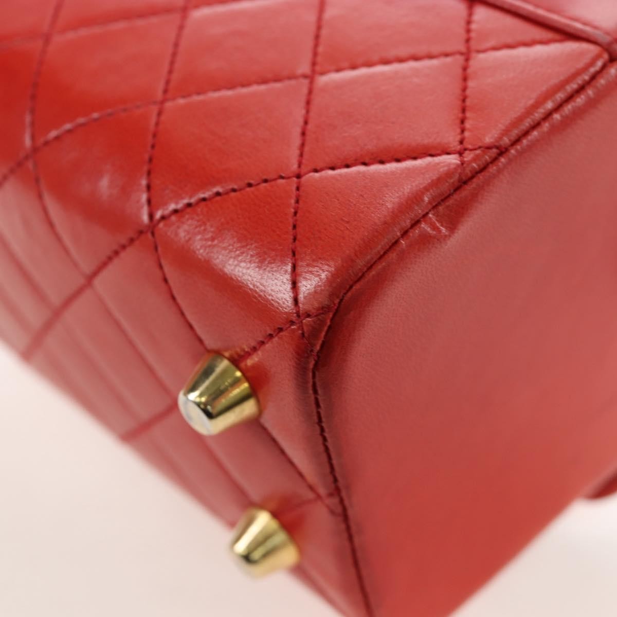 Chanel Vintage Mademoiselle Top Handle Flap Quilted Leather Red Leather Handbag (Pre-Owned)