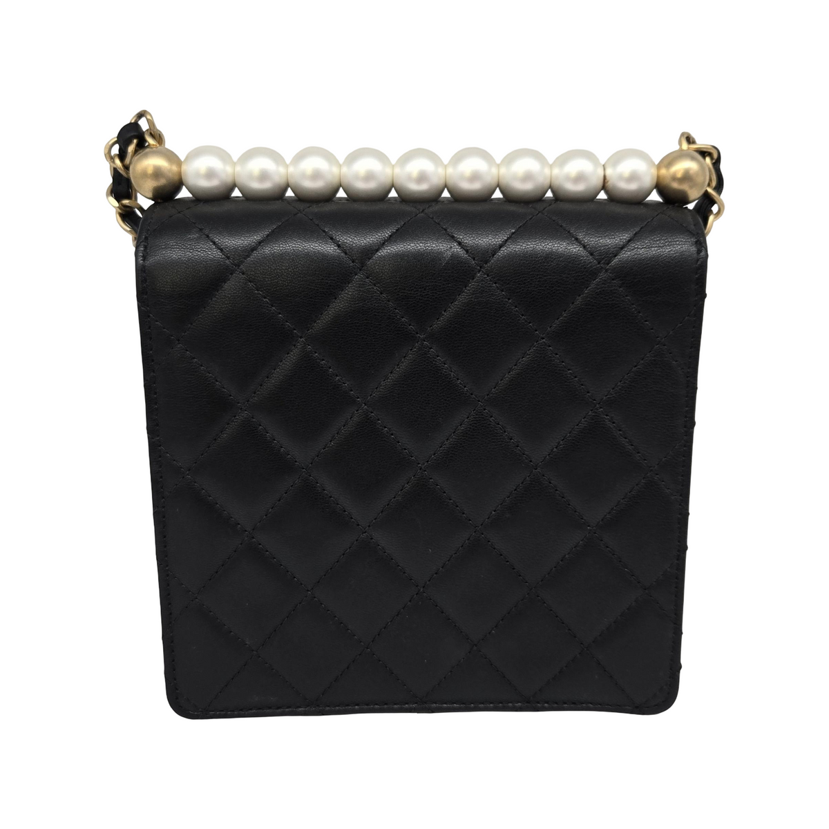 Chanel Chic Pearls Flap Clutch With Chain Quilted Lambskin Black Leather Crossbody Bag Bag (Pre-Owned)