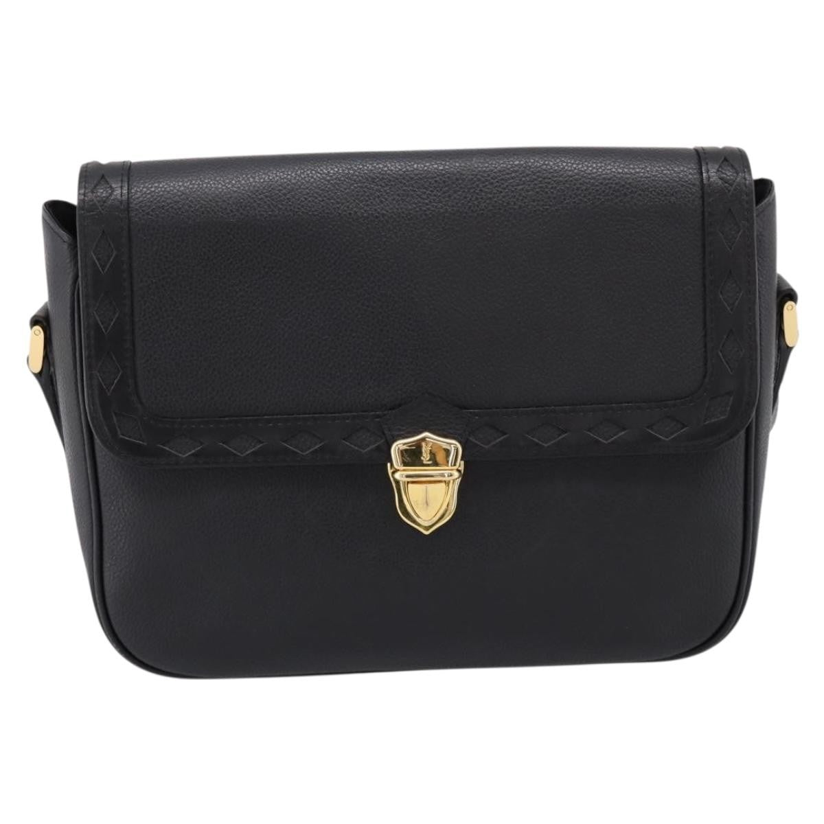 Saint Laurent Vintage Shoulder Bag Leather Black Leather Shoulder Bag Bag (Pre-Owned)