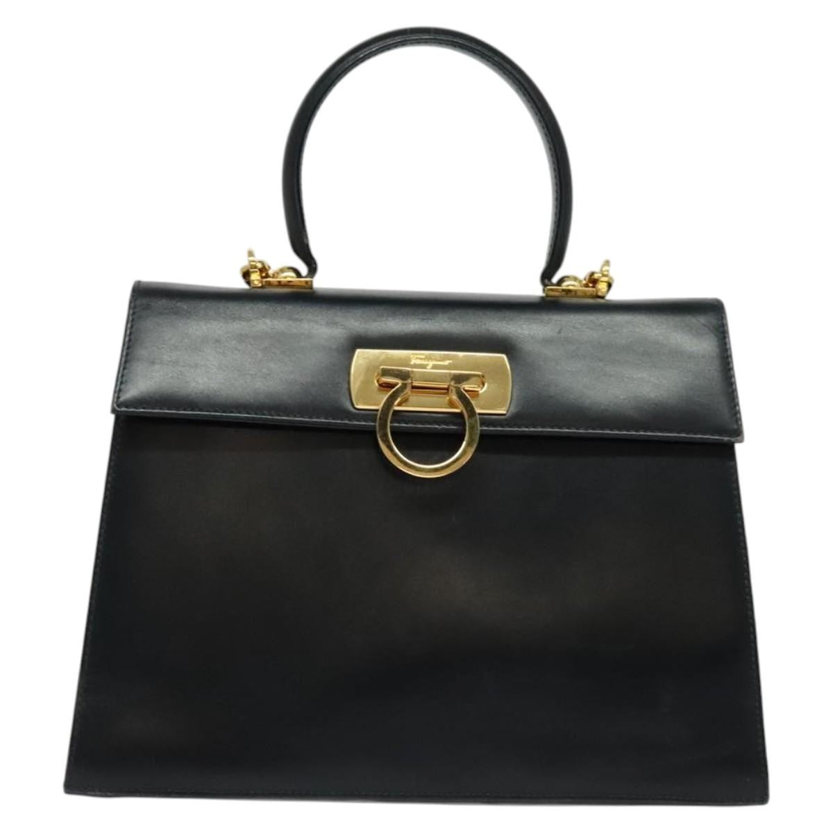 Salvatore Ferragamo Gancini Convertible Top Handle Leather Black Leather Handbag (Pre-Owned)