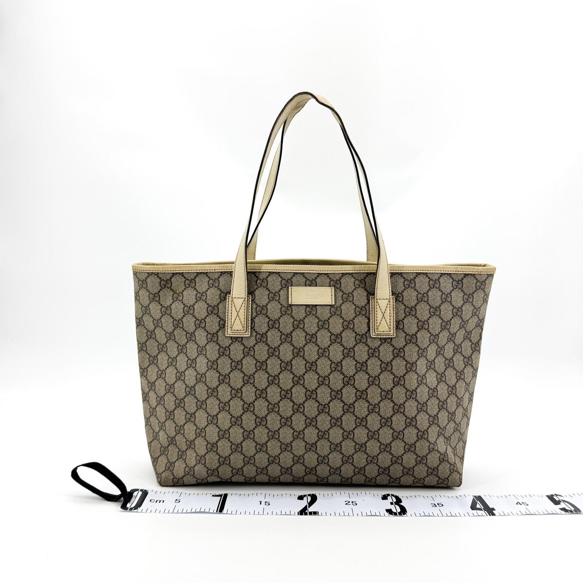 Gucci Plus Gg Coated Canvas With Leather Brown Canvas Tote Bag Bag (Pre-Owned)