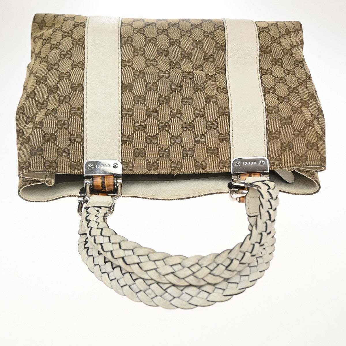 Gucci Bamboo Bar Gg Canvas Beige Canvas Tote Bag Bag (Pre-Owned)