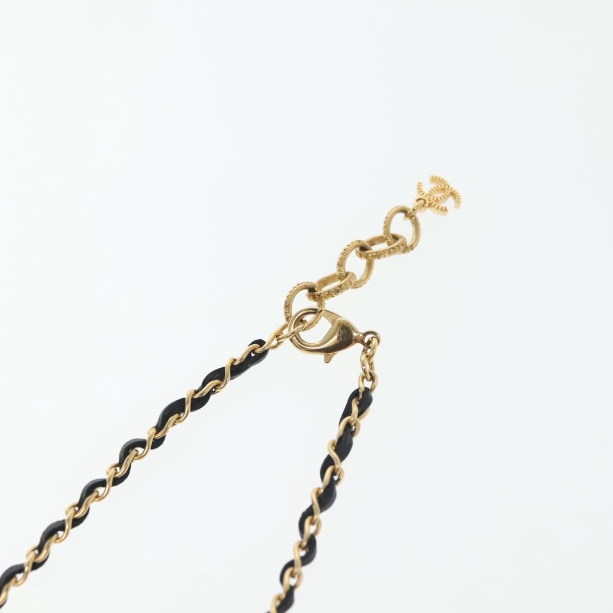 Chanel Cc Perfume Bottle Pendant Chain Long Metal With Leather, Crystals And Faux Pearl Gold Metal Necklace Jewelry (Pre-Owned)