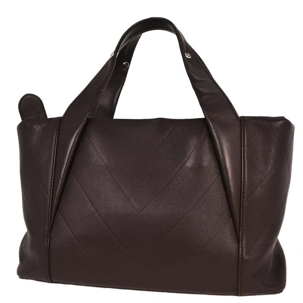Chanel All Day Long Chevron Leather Brown Leather Tote Bag Bag (Pre-Owned)