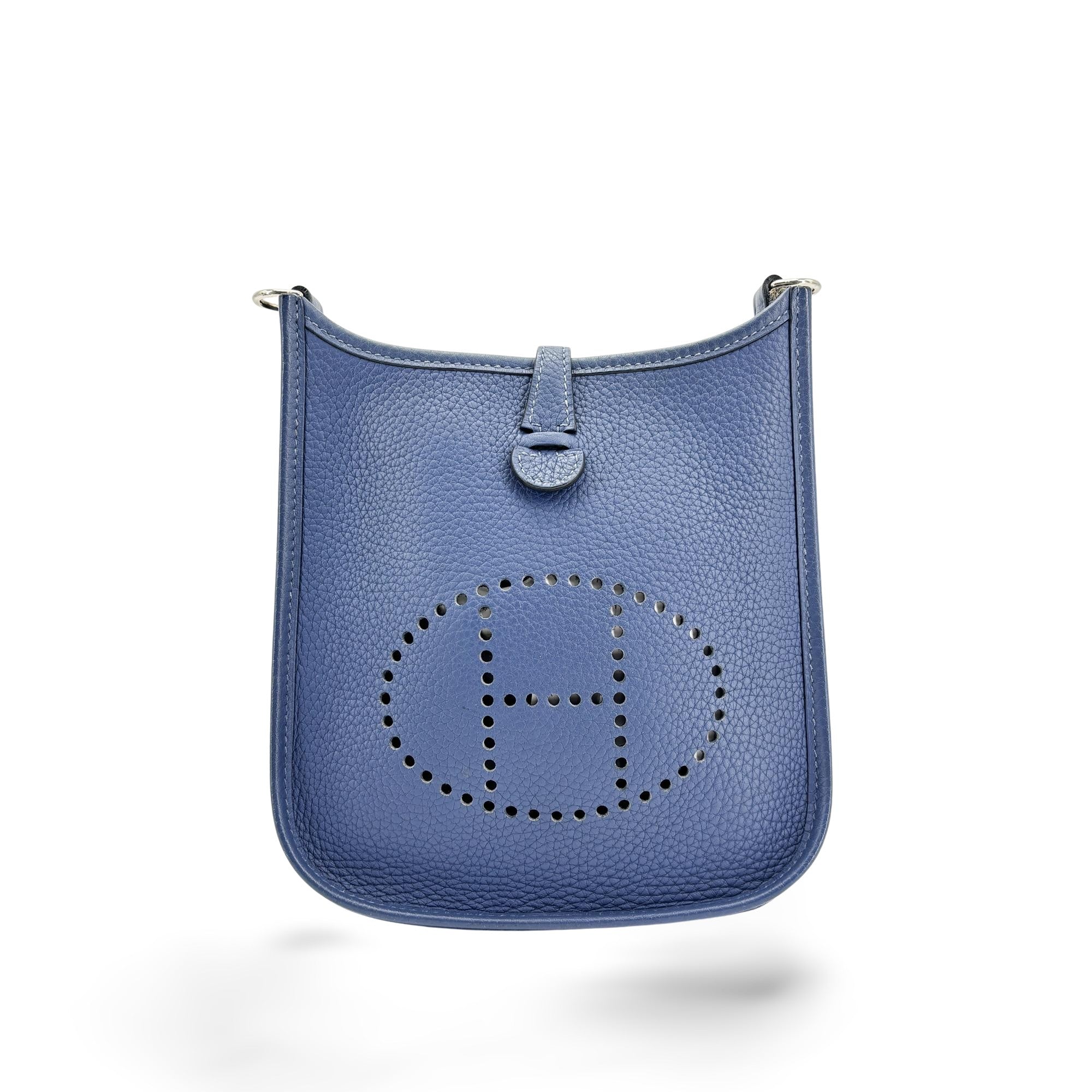 Hermes Evelyne Bag Gen Iii Clemence Blue Leather Handbag (Pre-Owned)