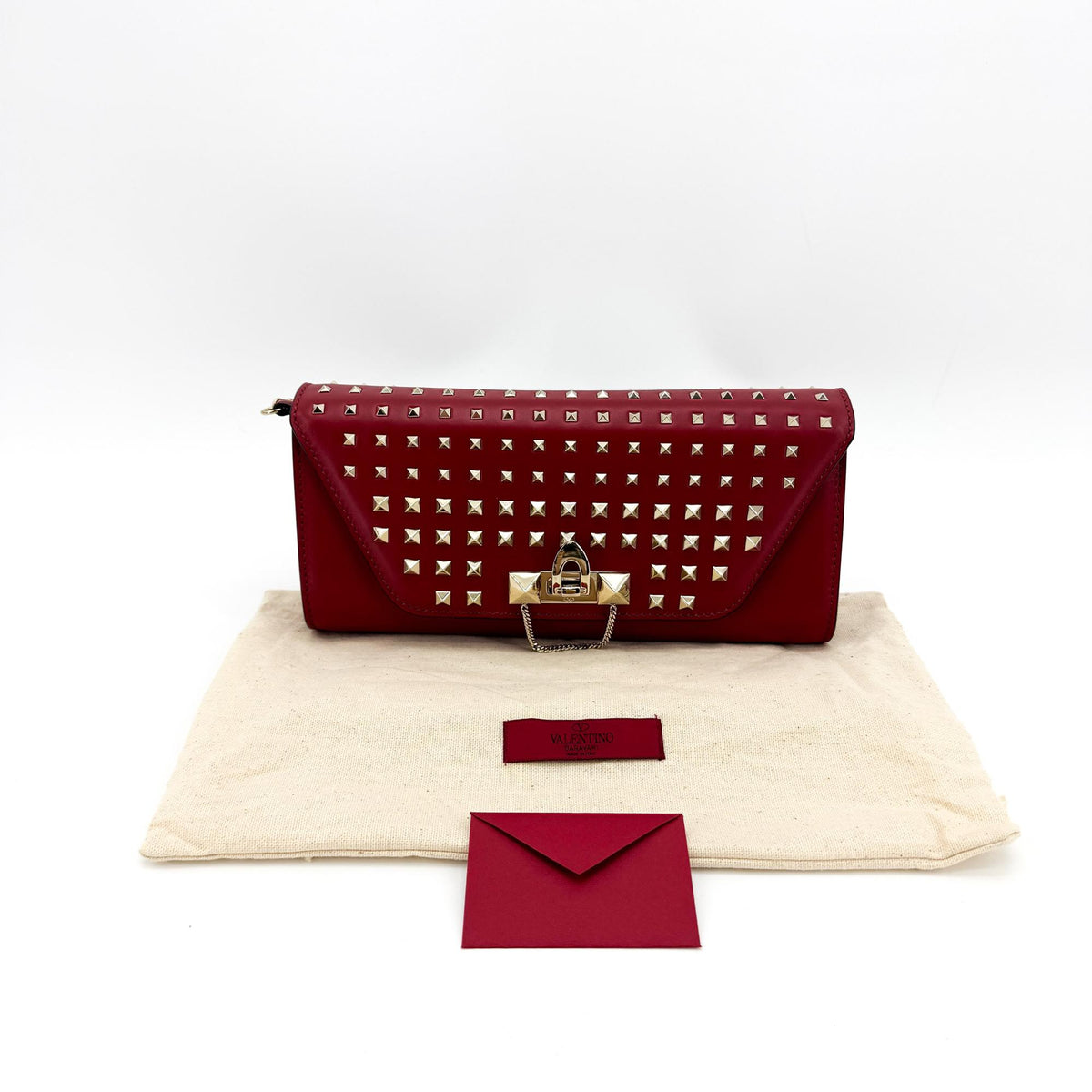 Valentino Garavani Demilune Clutch Studded Leather Red Leather Clutche & Pouche Bag (Pre-Owned)