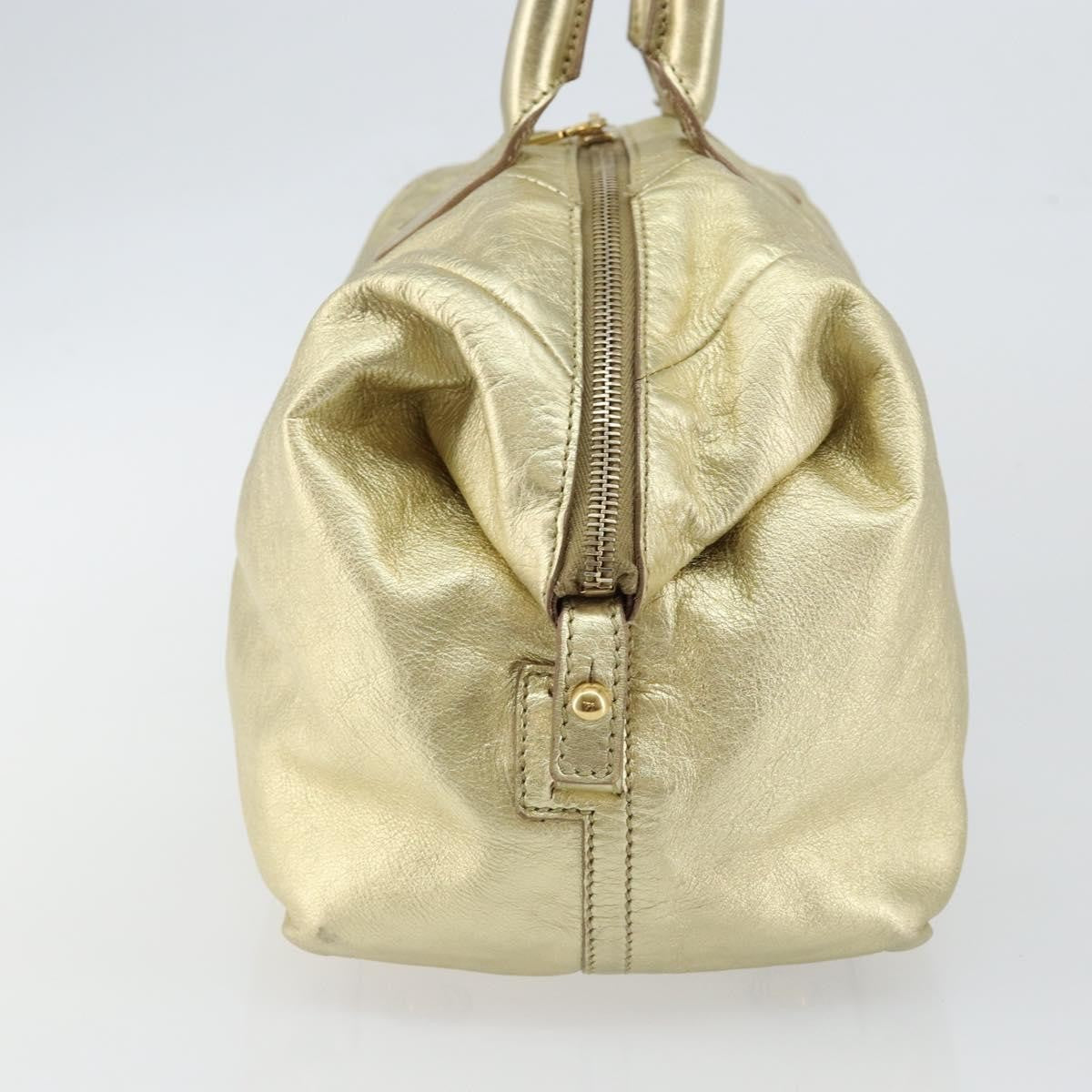 Saint Laurent Easy Y Suede With Fox Fur Gold Leather Bag (Pre-Owned)