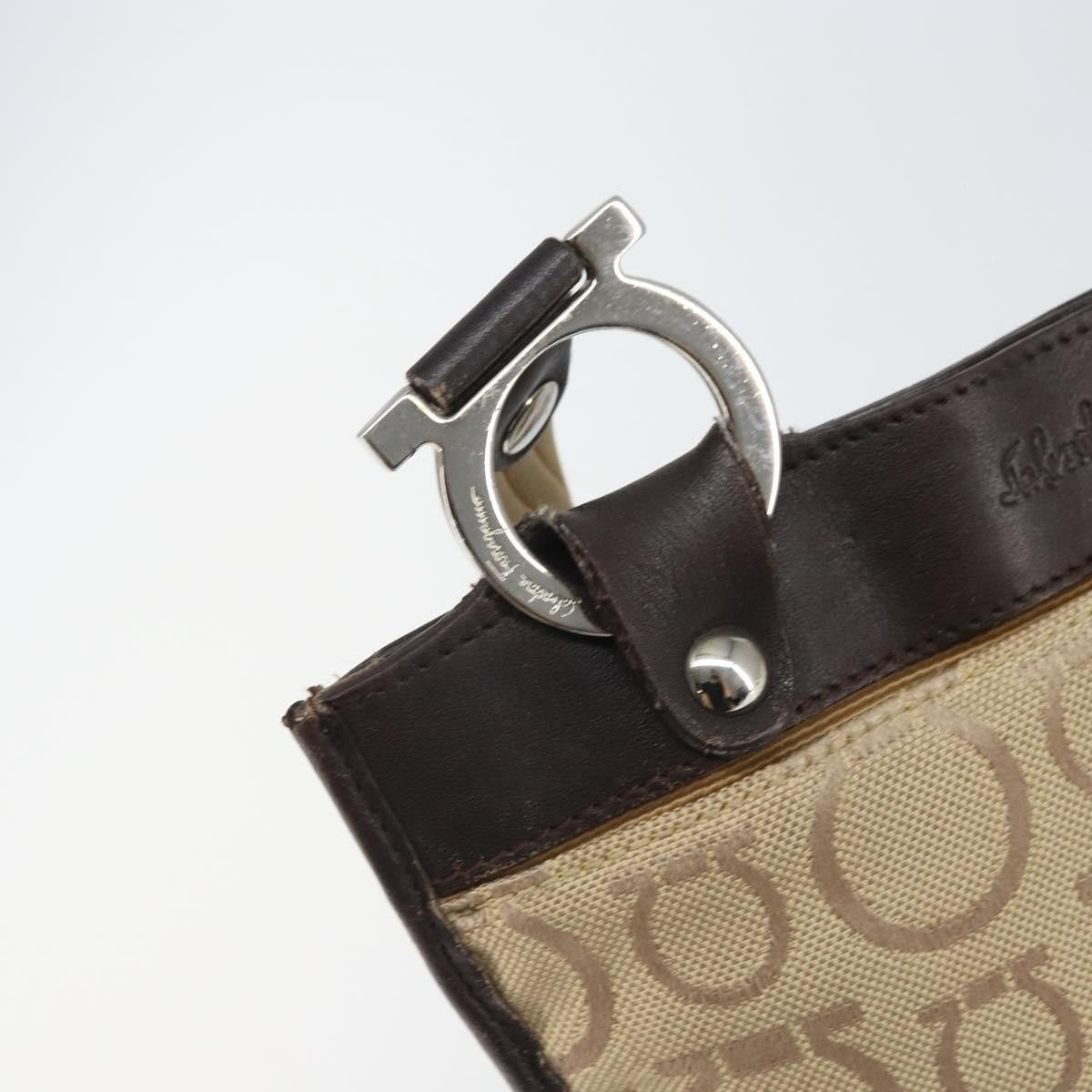Salvatore Ferragamo Gancini Canvas Beige Canvas Shoulder Bag Bag (Pre-Owned)