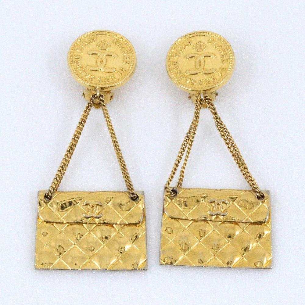 Chanel 31 Rue Cambon Flap Bag Clip-On Metal Gold Gold_Plated Earrings Jewelry (Pre-Owned)