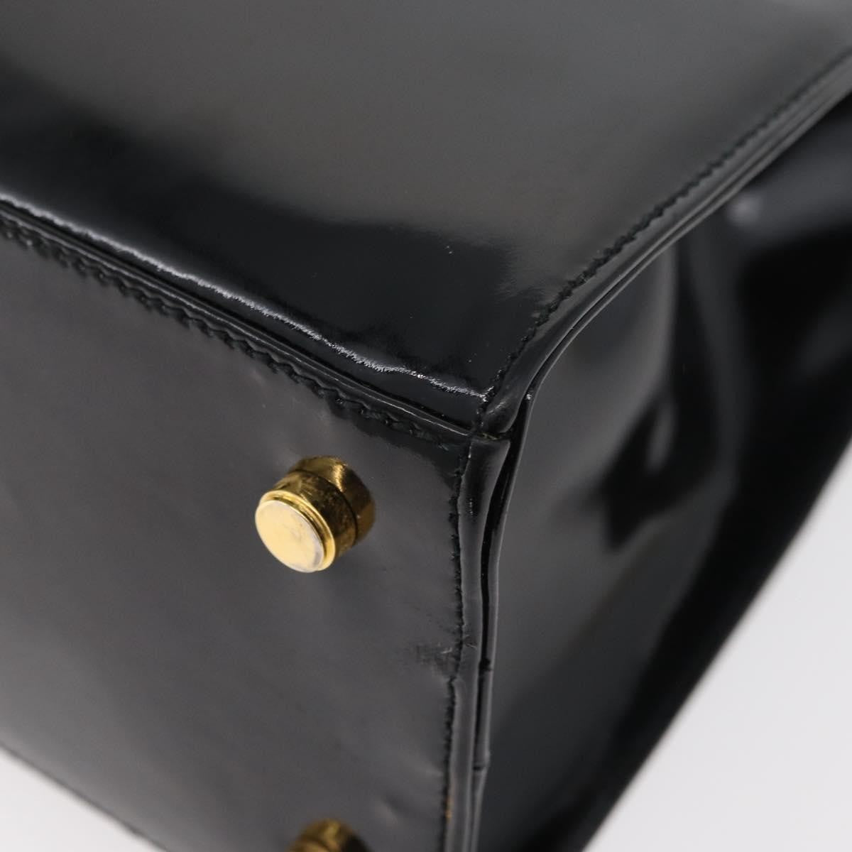 Salvatore Ferragamo Vala Patent Leather Black Patent_Leather Handbag (Pre-Owned)