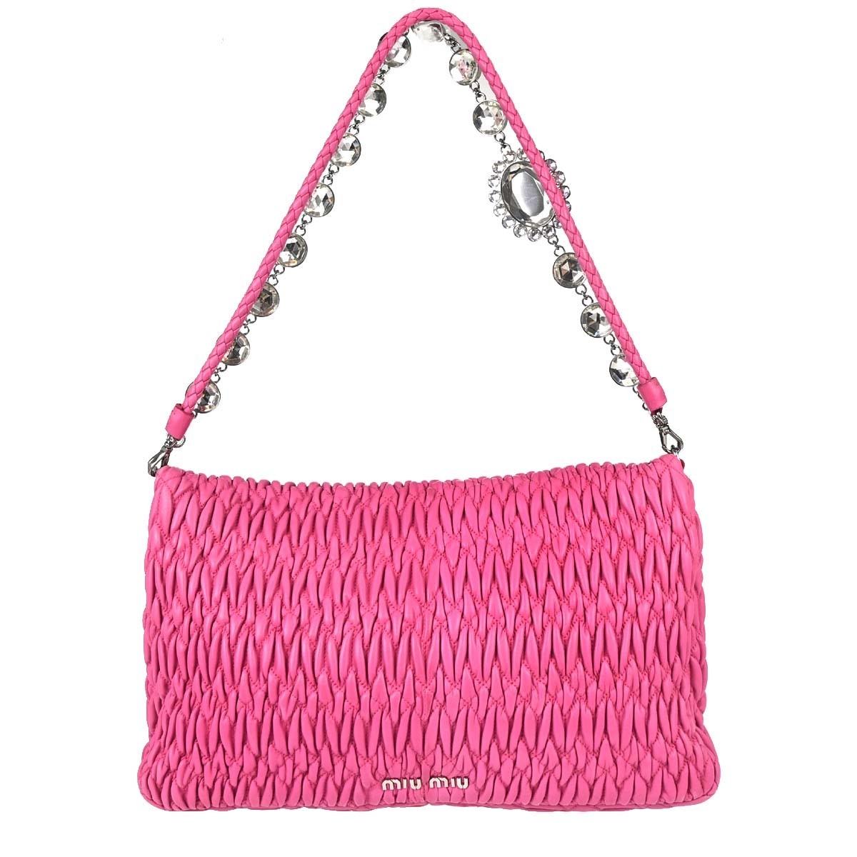 Miu Miu Crystal Clutch Matelasse Leather Pink Leather Handbag (Pre-Owned)