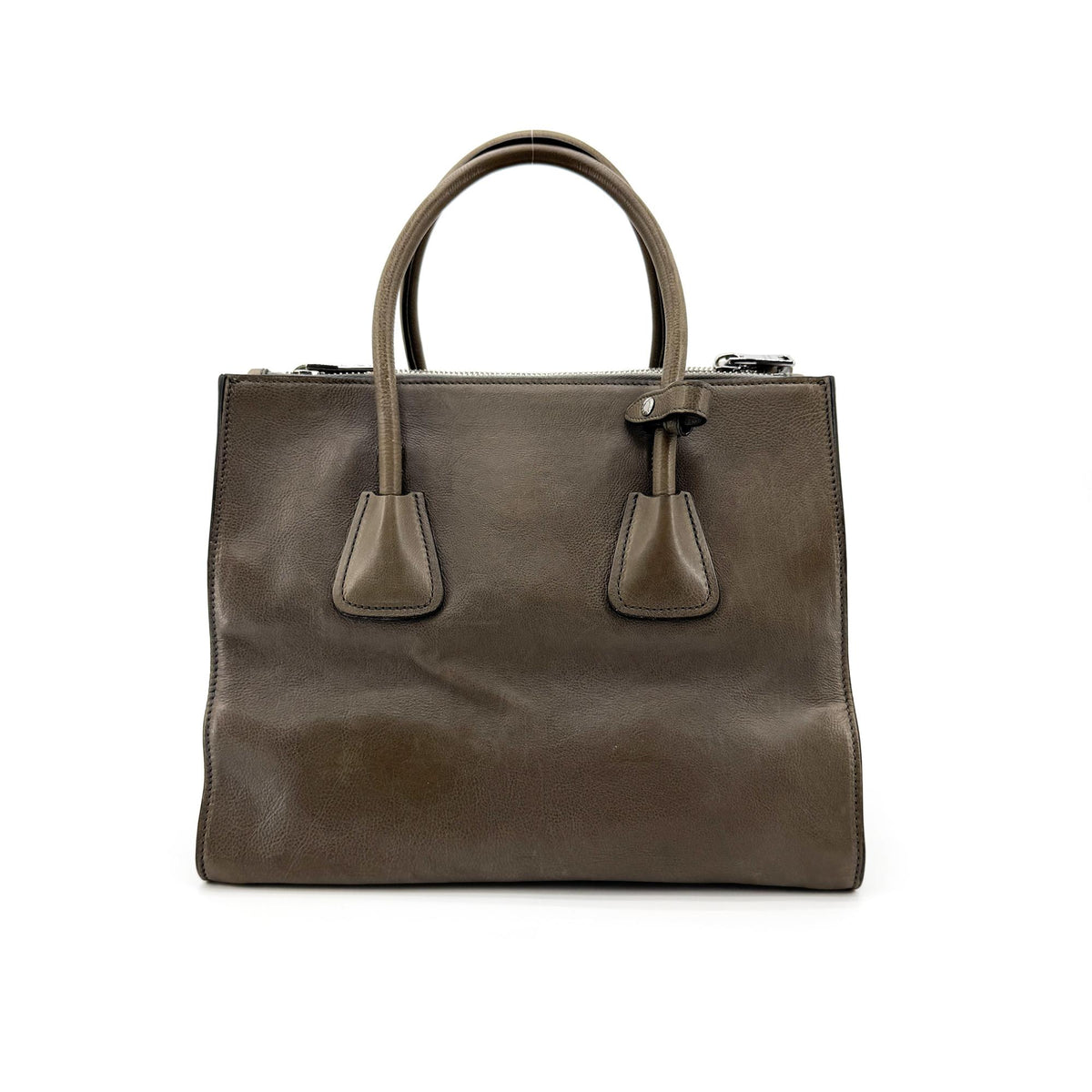 Prada Twin Shopping Vitello Daino Brown Leather Tote Bag Bag (Pre-Owned)