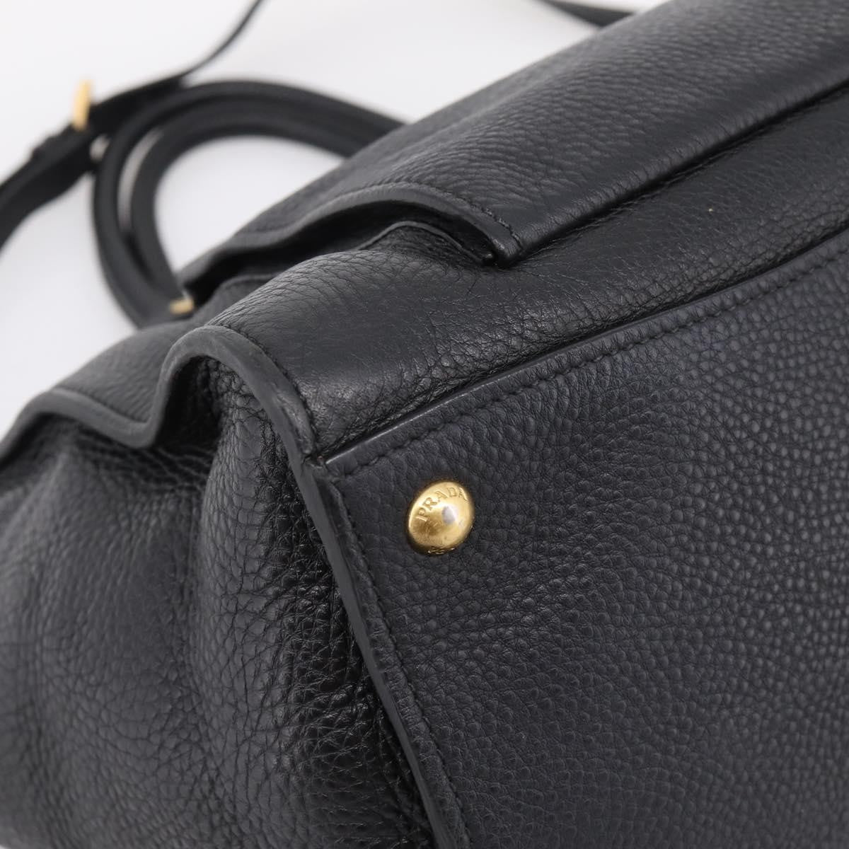 Prada Front Pocket Convertible Vitello Daino Black Leather Tote Bag Bag (Pre-Owned)