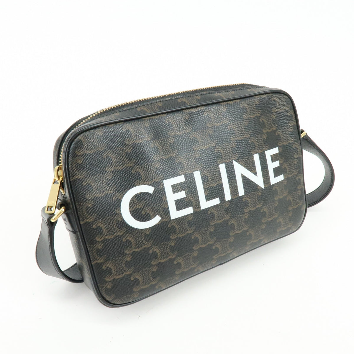 Celine Logo Messenger Triomphe Coated Canvas Brown Canvas Handbag (Pre-Owned)