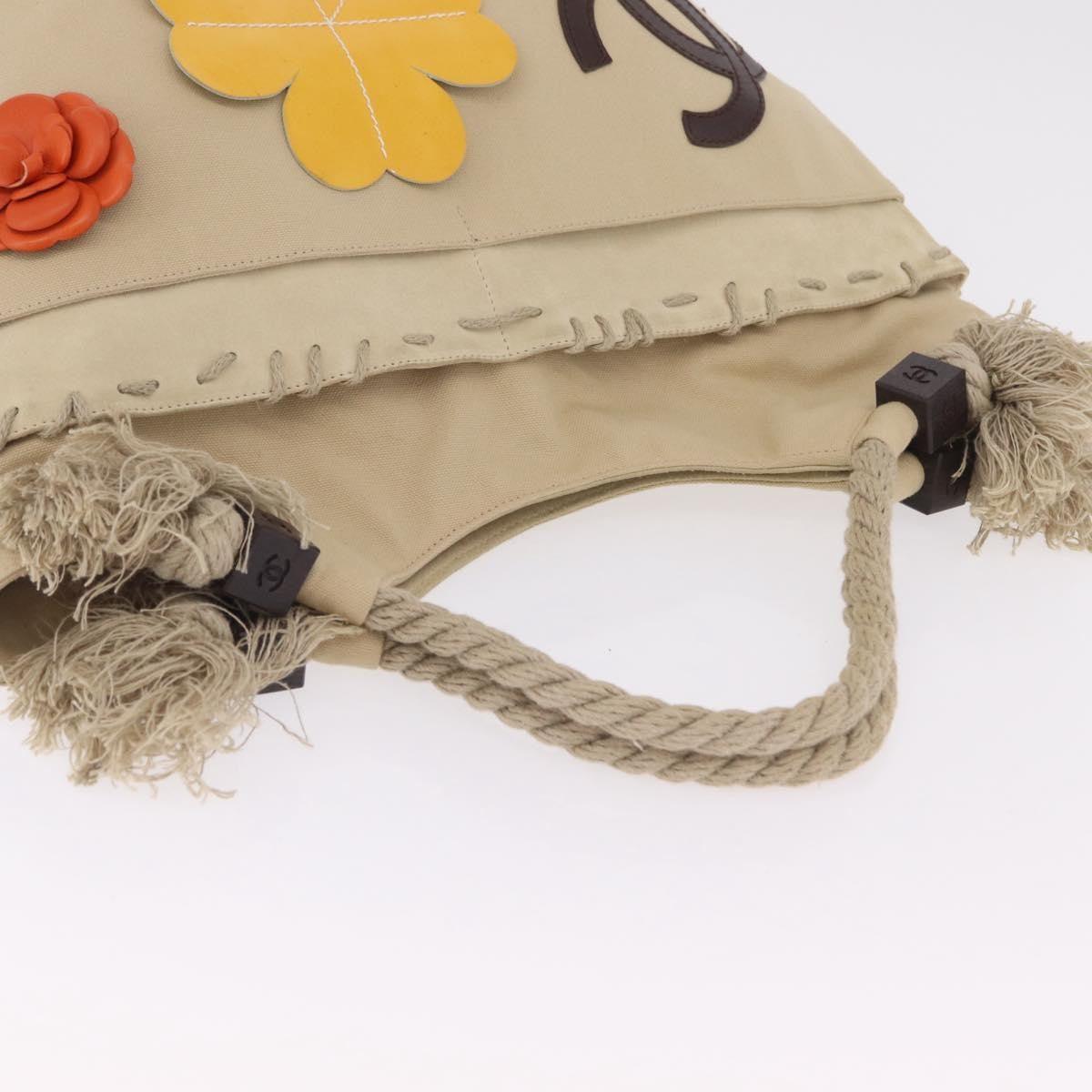 Chanel Camellia Flower Tote Canvas Beige Canvas Tote Bag Bag (Pre-Owned)
