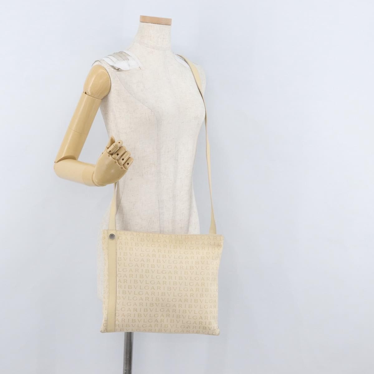 Bvlgari Logomania Canvas With Leather Beige Canvas Shoulder Bag Bag (Pre-Owned)