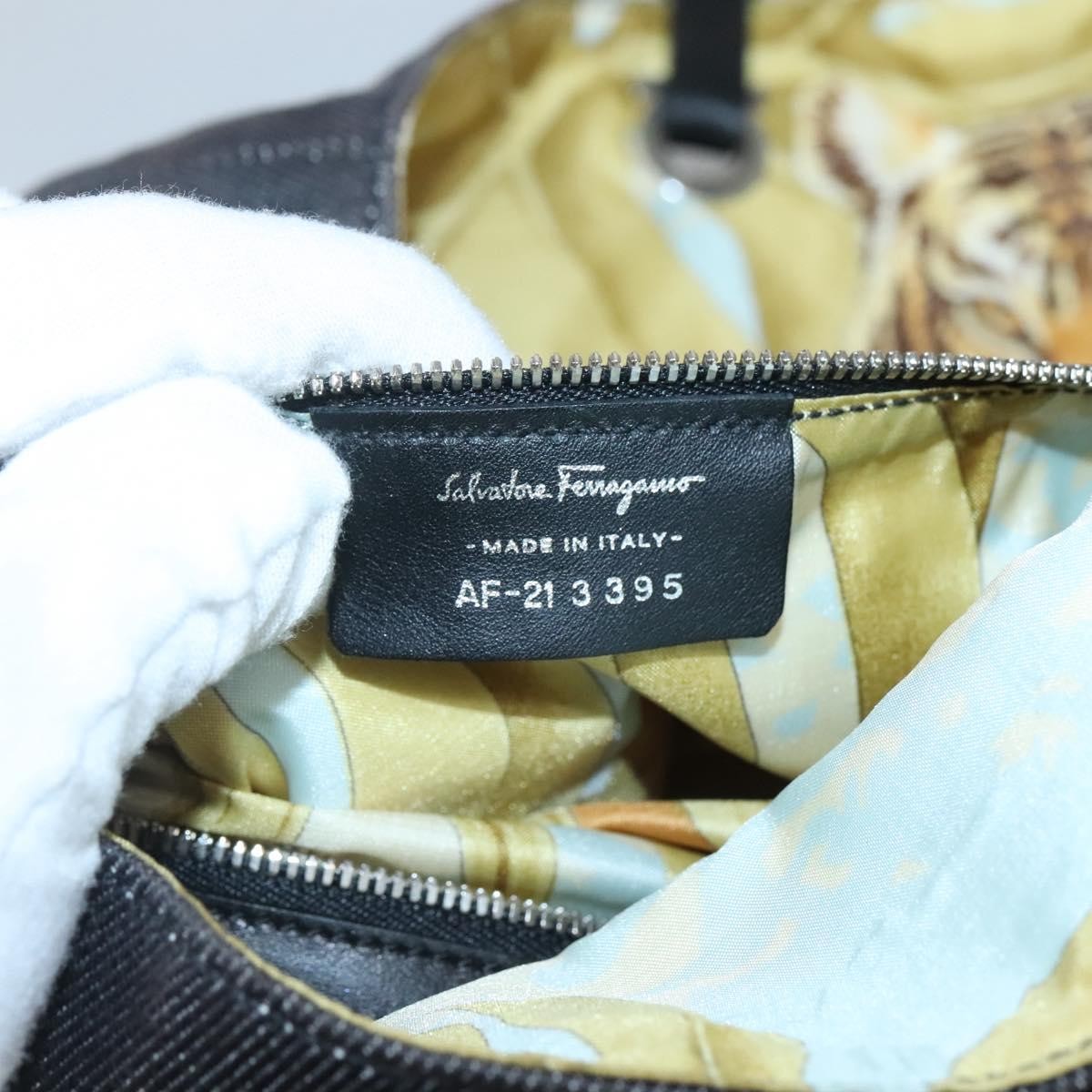 Salvatore Ferragamo Gancini Tote Canvas Black Canvas Tote Bag Bag (Pre-Owned)