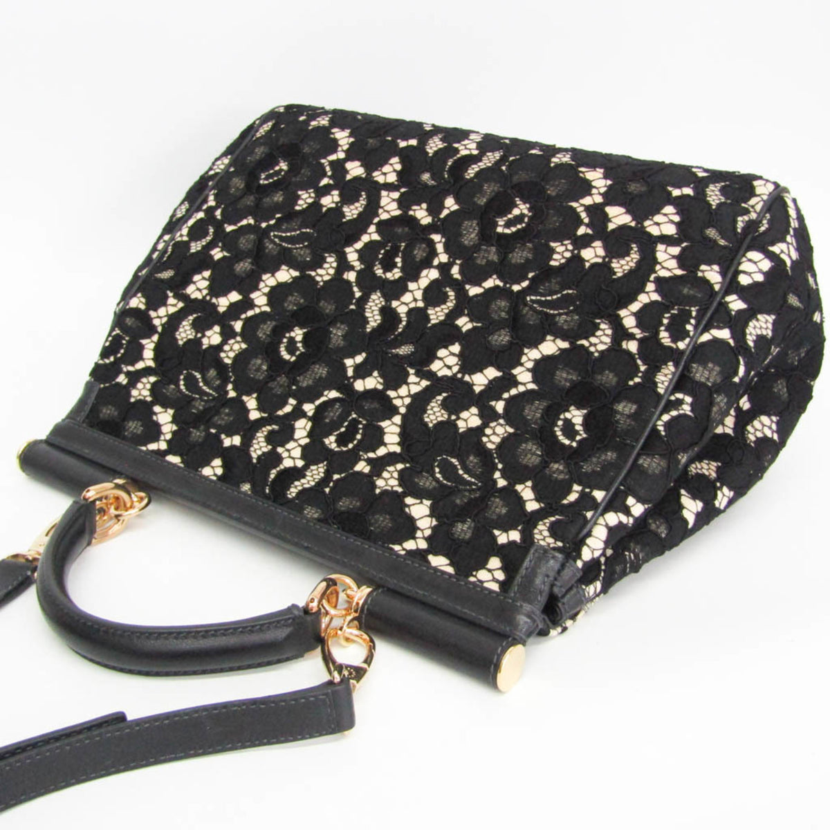 Dolce & Gabbana Miss Sicily Floral Lace Black Cotton Handbag (Pre-Owned)