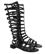 Stuart Weitzman Women's Gladiator Black Nappa Leather Elastic Stretch Boots