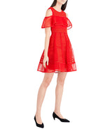 Maje Women's A-line Red Polyester Mesh-Kint Embroidered Dress