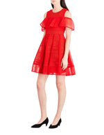 Maje Women's A-line Red Polyester Mesh-Kint Embroidered Dress