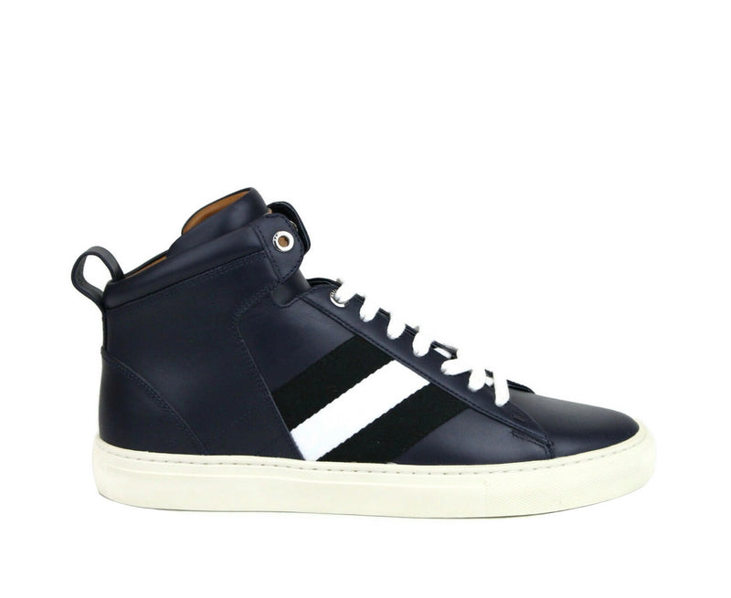 Bally Men's Dark Blue Calf Leather Hi-top Sneaker With Black White Hedern-129 (Size: 8 D)