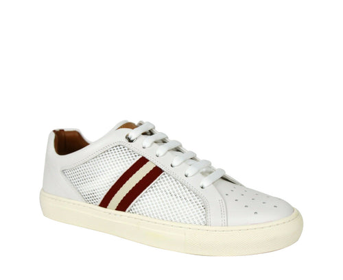 Bally Men's White Calf Leather Sneakers With Red Beige (7 D US)