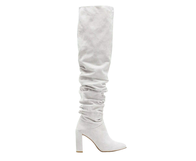 Stuart Weitzman Women's Light Gray Histyle Perla Suede Over-the-knee Boot